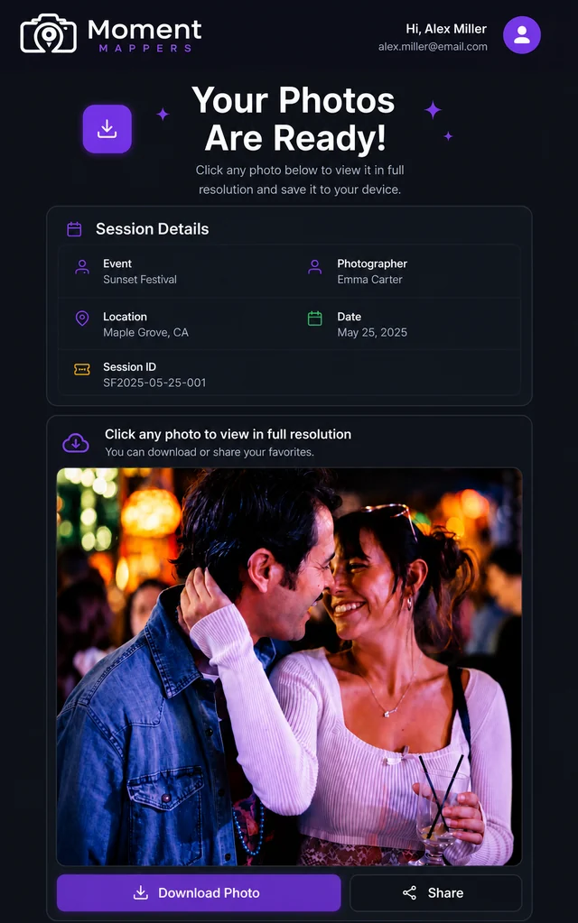 Delivered event portrait ready to download